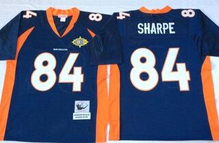 Mitchell And Ness Broncos #84 Shannon Sharpe Throwback blue orange Throwback Stitched NFL Jersey