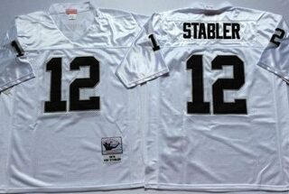 Mitchell And Ness Raiders #12 Ken Stabler White Throwback Stitched NFL Jerseys