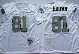 Mitchell And Ness Raiders #81 tim brown White Throwback Stitched NFL Jerseys