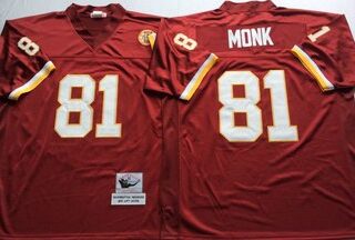 Mitchell And Ness Redskins #81 Art Monk Red Throwback Stitched NFL Jersey