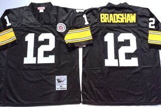Mitchell And Ness Steelers #12 Terry Bradshaw Black Throwback Stitched NFL Jersey