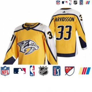 Nashville Predators #33 Viktor Arvidsson Yellow Men's Adidas 2020-21 Reverse Retro Alternate NHL Jersey
