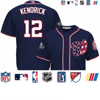 Nationals #12 Howie Kendrick Navy Blue Cool Base 2019 World Series Bound Stitched Baseball Jersey