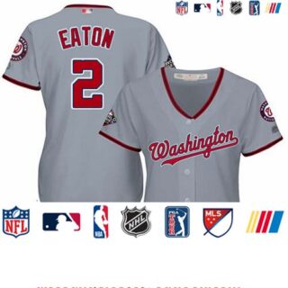 Nationals #2 Adam Eaton Grey Road 2019 World Series Bound Women's Stitched Baseball Jersey