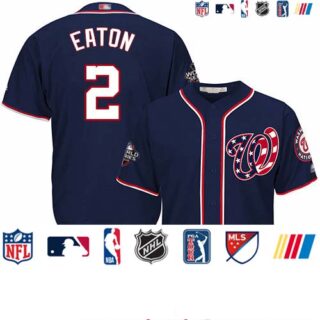 Nationals #2 Adam Eaton Navy Blue Cool Base 2019 World Series Bound Stitched Youth Baseball Jersey
