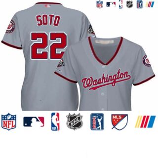 Nationals #22 Juan Soto Grey Road 2019 World Series Champions Women's Stitched Baseball Jersey