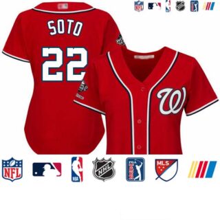 Nationals #22 Juan Soto Red Alternate 2019 World Series Champions Women's Stitched Baseball Jersey