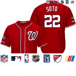 Nationals #22 Juan Soto Red Cool Base 2019 World Series Champions Stitched Youth Baseball Jersey