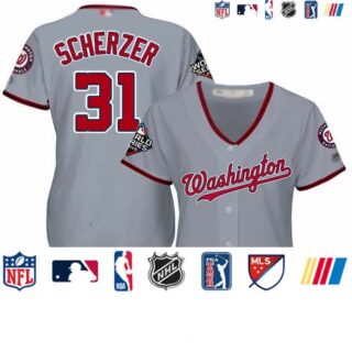 Nationals #31 Max Scherzer Grey Road 2019 World Series Champions Women's Stitched Baseball Jersey