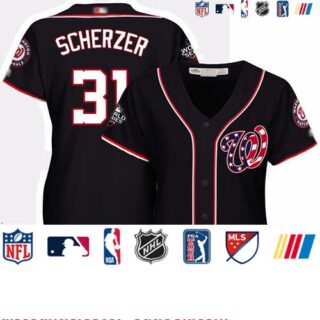 Nationals #31 Max Scherzer Navy Blue Alternate 2019 World Series Bound Women's Stitched Baseball Jersey