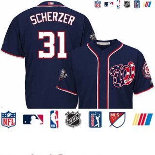 Nationals #31 Max Scherzer Navy Blue New Cool Base 2019 World Series Bound Stitched Baseball Jersey