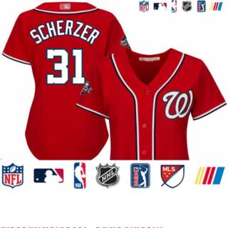 Nationals #31 Max Scherzer Red Alternate 2019 World Series Bound Women's Stitched Baseball Jersey
