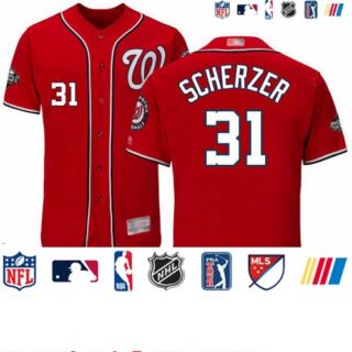 Nationals #31 Max Scherzer Red Flexbase Authentic Collection 2019 World Series Bound Stitched Baseball Jersey