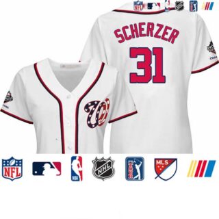 Nationals #31 Max Scherzer White Home 2019 World Series Champions Women's Stitched Baseball Jersey