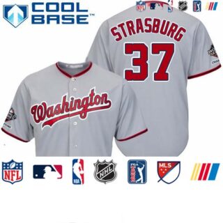 Nationals #37 Stephen Strasburg Grey Cool Base 2019 World Series Champions Stitched Youth Baseball Jersey
