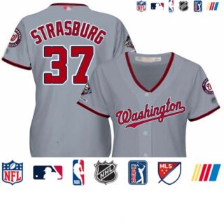 Nationals #37 Stephen Strasburg Grey Road 2019 World Series Champions Women's Stitched Baseball Jersey
