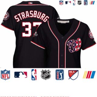 Nationals #37 Stephen Strasburg Navy Blue Alternate 2019 World Series Bound Women's Stitched Baseball Jersey