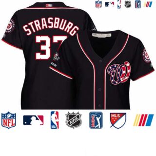 Nationals #37 Stephen Strasburg Navy Blue Alternate 2019 World Series Champions Women's Stitched Baseball Jersey