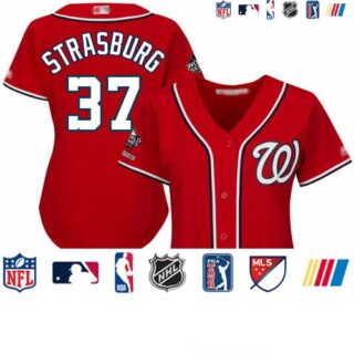 Nationals #37 Stephen Strasburg Red Alternate 2019 World Series Champions Women's Stitched Baseball Jersey
