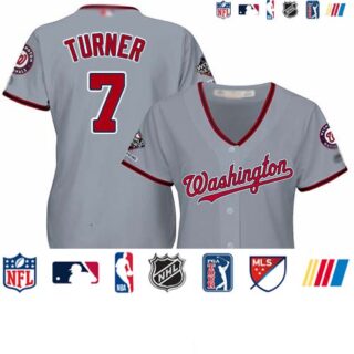 Nationals #7 Trea Turner Grey Road 2019 World Series Champions Women's Stitched Baseball Jersey