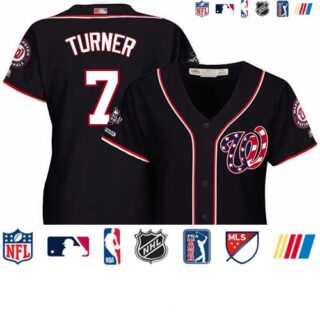 Nationals #7 Trea Turner Navy Blue Alternate 2019 World Series Champions Women's Stitched Baseball Jersey