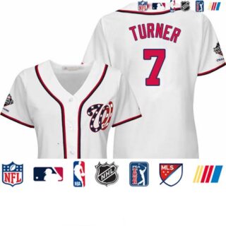 Nationals #7 Trea Turner White Home 2019 World Series Champions Women's Stitched Baseball Jersey
