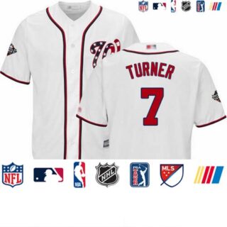 Nationals #7 Trea Turner White New Cool Base 2019 World Series Bound Stitched Baseball Jersey