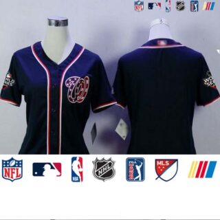 Nationals Blank Navy Blue Alternate 2 2019 World Series Champions Women's Stitched Baseball Jersey