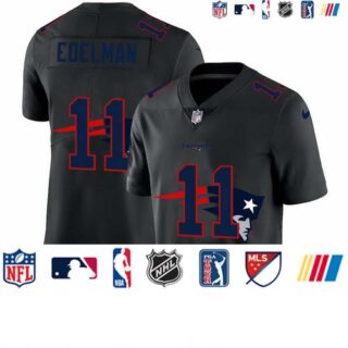 New England Patriots #11 Julian Edelman Men's Nike Team Logo Dual Overlap Limited NFL Jersey Black