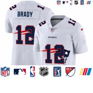 New England Patriots #12 Tom Brady White Men's Nike Team Logo Dual Overlap Limited NFL Jersey