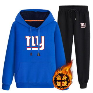 New York Giants Bule Men's Winter Thicken NFL Pullover Hoodie & Pant