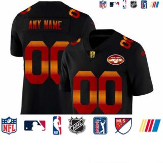 New York Jets Custom Men's Black Nike Red Orange Stripe Vapor Limited NFL Jersey