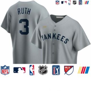 New York Yankees #3 Babe Ruth Nike Road Cooperstown Collection Player MLB Jersey Gray