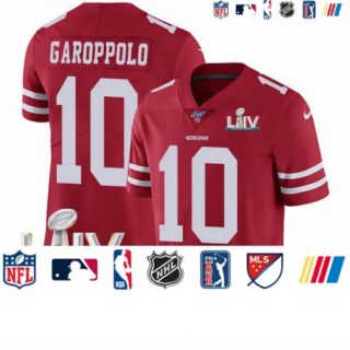 Nike 49ers #10 Jimmy Garoppolo Red Super Bowl LIV 2020 Team Color Men's Stitched NFL 100th Season Vapor Limited Jersey