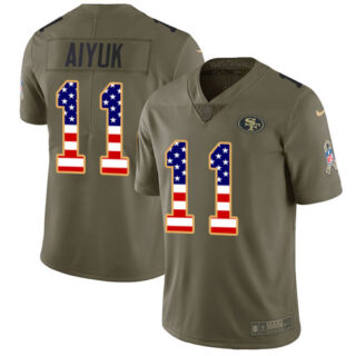 Nike 49ers #11 Brandon Aiyuk Olive USA Flag Men's Stitched NFL Limited 2017 Salute To Service Jersey