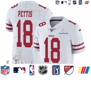 Nike 49ers #18 Dante Pettis White Super Bowl LIV 2020 Men's Stitched NFL 100th Season Vapor Limited Jersey