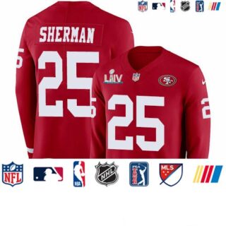 Nike 49ers #25 Richard Sherman Red Super Bowl LIV 2020 Team Color Men's Stitched NFL Limited Therma Long Sleeve Jersey