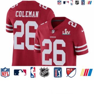 Nike 49ers #26 Tevin Coleman Red Super Bowl LIV 2020 Team Color Men's Stitched NFL Vapor Untouchable Limited Jersey