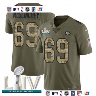 Nike 49ers #69 Mike McGlinchey Olive Camo Super Bowl LIV 2020 Men's Stitched NFL Limited 2017 Salute To Service Jersey