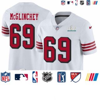 Nike 49ers #69 Mike McGlinchey White Super Bowl LIV 2020 Rush Men's Stitched NFL Vapor Untouchable Limited Jersey