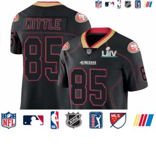 Nike 49ers #85 George Kittle Lights Out Black Super Bowl LIV 2020 Men's Stitched NFL Limited Rush Jersey