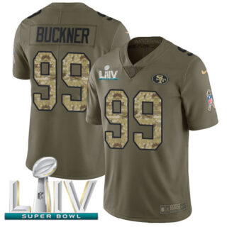 Nike 49ers #99 DeForest Buckner Olive Camo Super Bowl LIV 2020 Men's Stitched NFL Limited 2017 Salute To Service Jersey