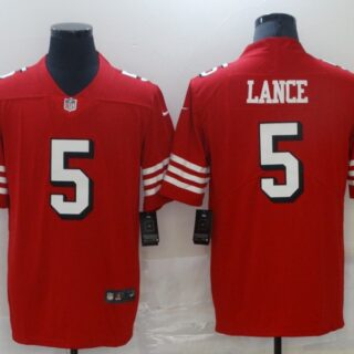 Nike 49ers 5 Trey Lance Red 2021 Draft Color Rush Vapor Limited Jersey