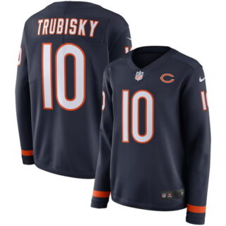 Nike Bears 10 Mitchell Trubisky Navy Women Therma Long Sleeve Jersey