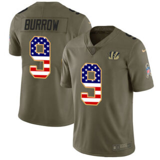 Nike Bengals #9 Joe Burrow Olive USA Flag Men's Stitched NFL Limited 2017 Salute To Service Jersey