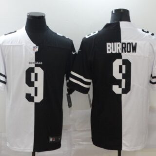 Nike Bengals 9 Joe Burrow Black And White Split Vapor Untouchable Limited Jersey