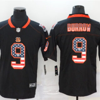 Nike Bengals 9 Joe Burrow Black USA Flag Fashion Limited Jersey