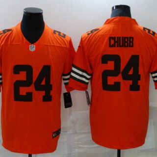 Nike Browns 24 Nick Chubb Orange Inverted Legend Limited Jersey