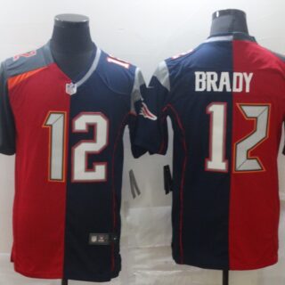 Nike Buccaneers & Patriots #12 Tom Brady Men's Red Navy Blue Limited NFL 2020 2021 Jersey