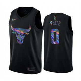 Nike Bulls #0 Coby White Men's Iridescent Holographic Collection NBA Jersey - Black